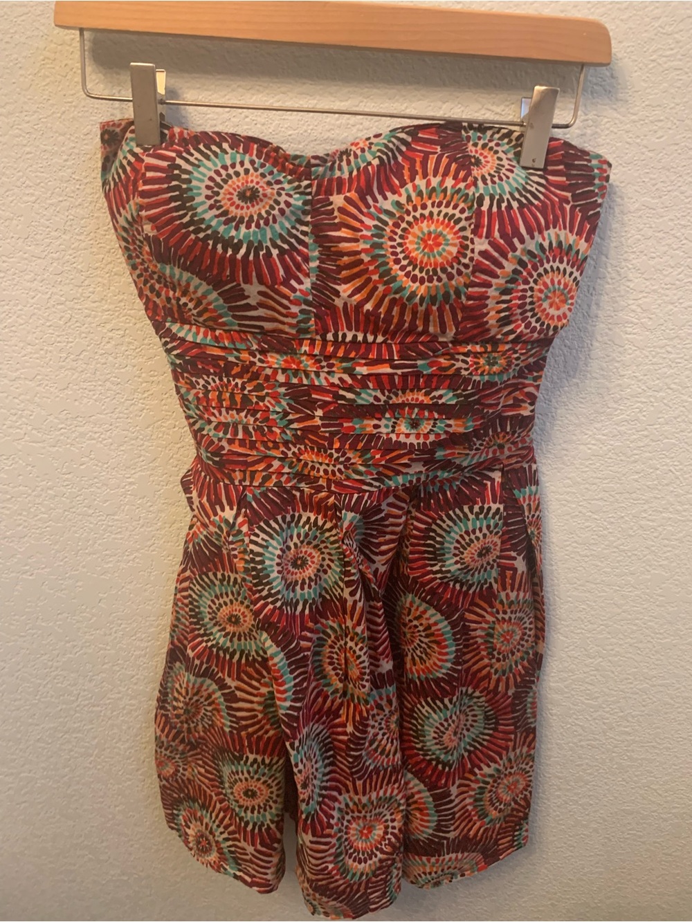 American Rag Strapless Red Multicolor Sunburst Print Dress